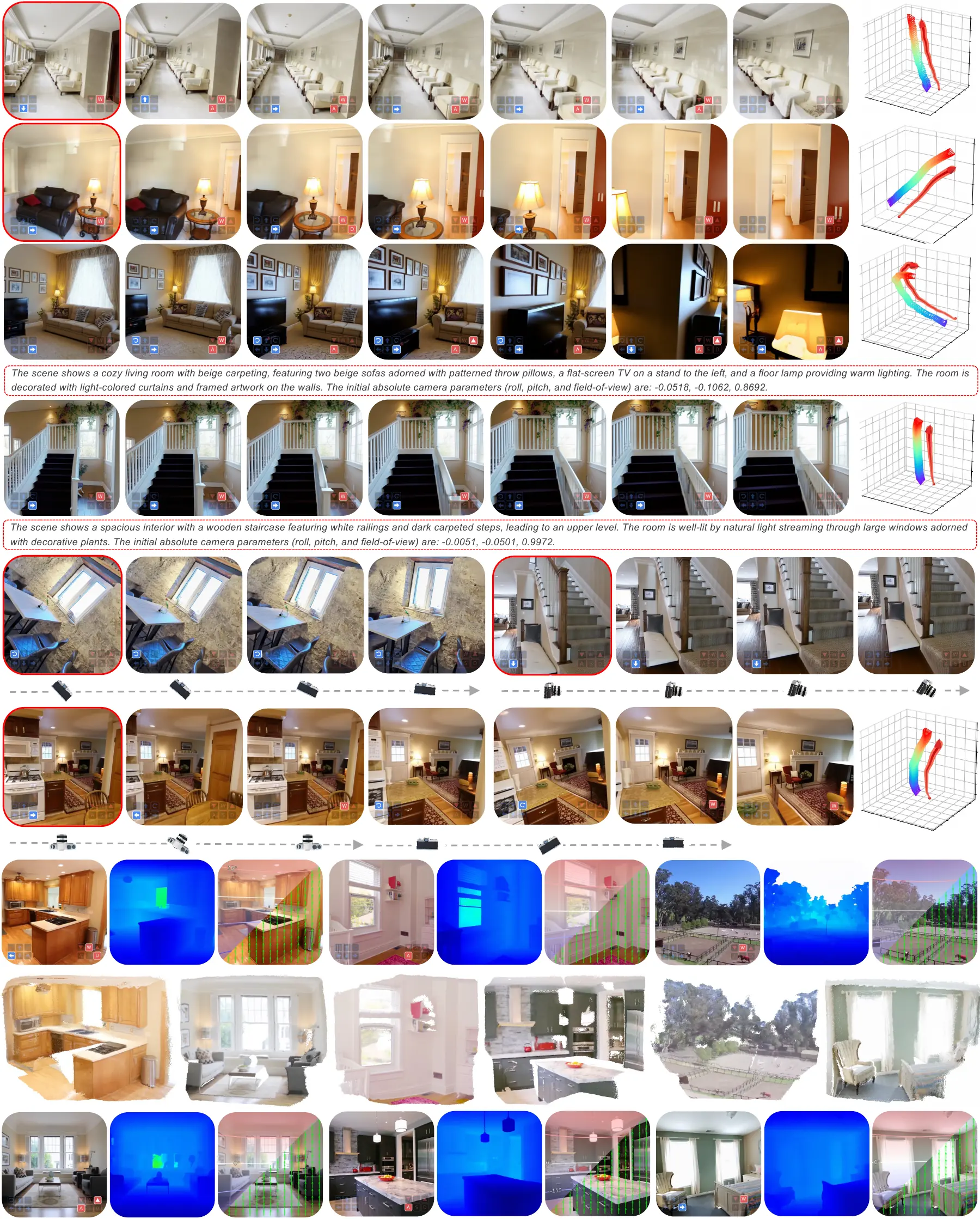 Qualitative results of Puffin-World 3D world modeling across image-to-3D, text-to-3D, camera control, native world states, and reconstruction